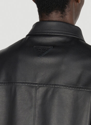 Prada Zip Up Leather Jacket Black pra0153002