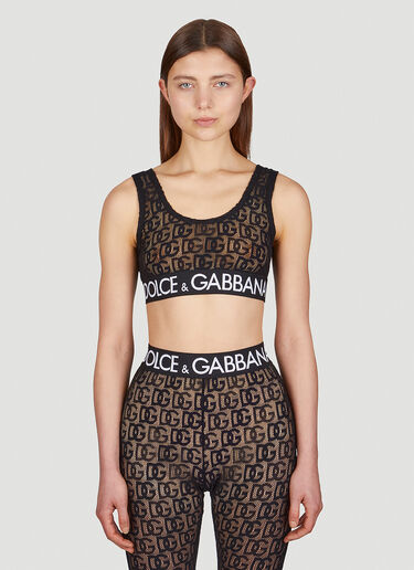 Dolce & Gabbana 로고 자수 브라 탑 블랙 dol0250020