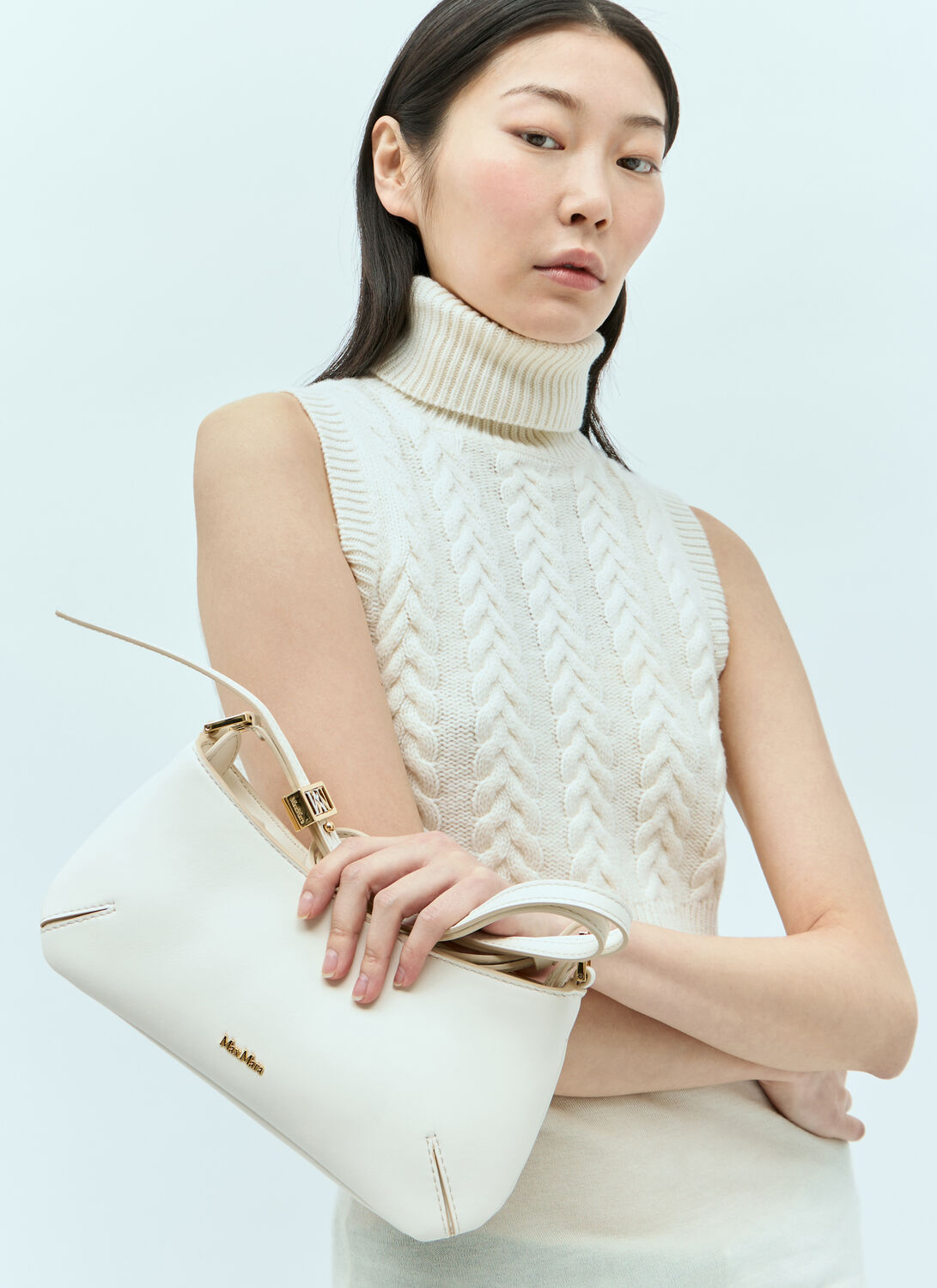 Shop Max Mara Leather Daisy Baguette Shoulder Bag In White
