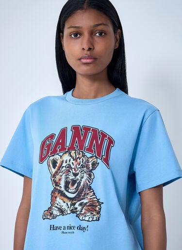 GANNI Logo Motif T-Shirt Blue gan0263002