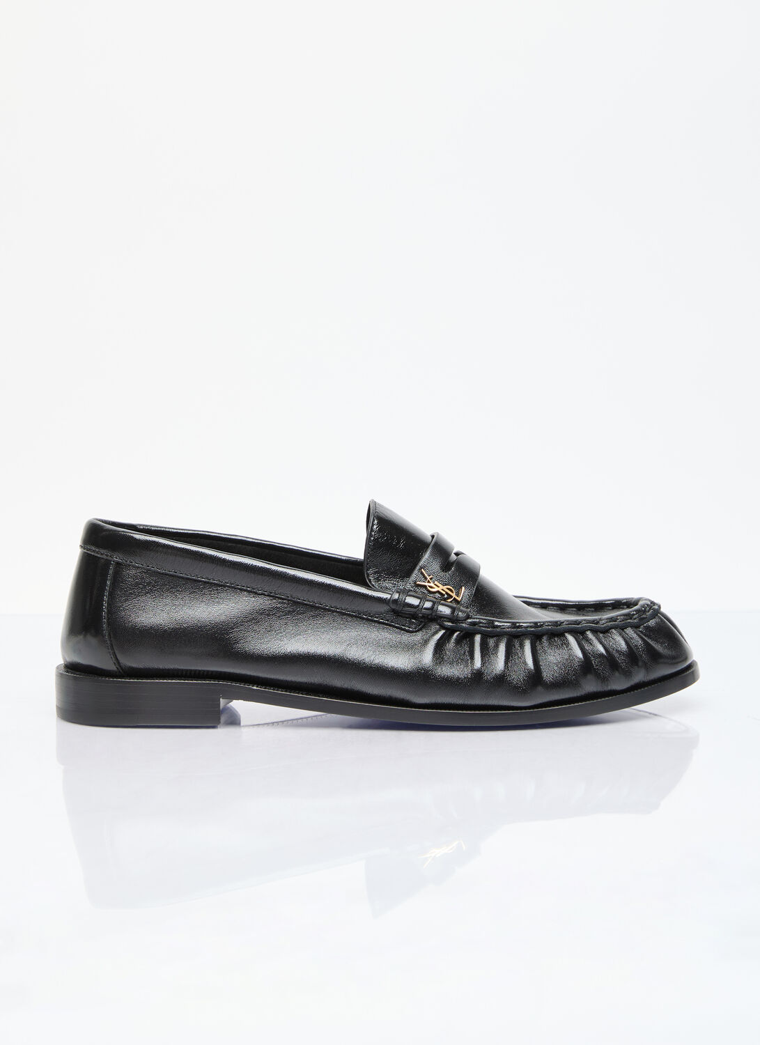 Shop Saint Laurent Le Loafer Penney Leather Slippers In Black