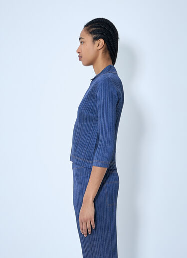 Pleats Please Issey Miyake Pleated Polo Shirt Blue plp0260013