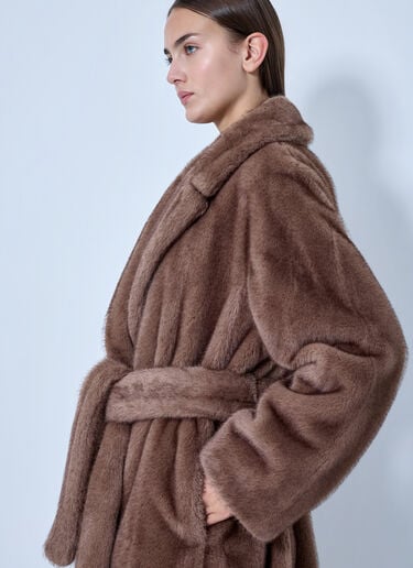 LN-CC® - Max Mara: Faux Fur Belted Coat - Beige Max Mara Faux Fur Belted Coat Beige max0266112