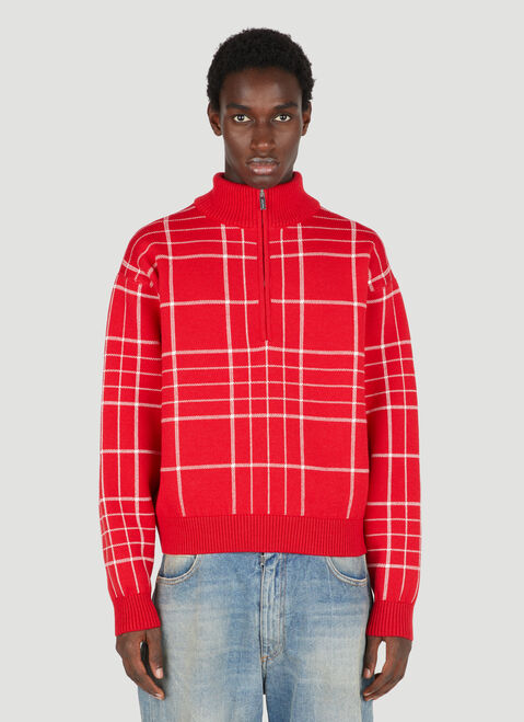 Moncler Grenoble Quarter-Zip Check Knit Sweater Red mog0153013