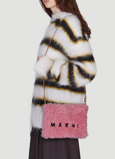Marni 摔花羊毛皮单肩包 粉 mni0249041