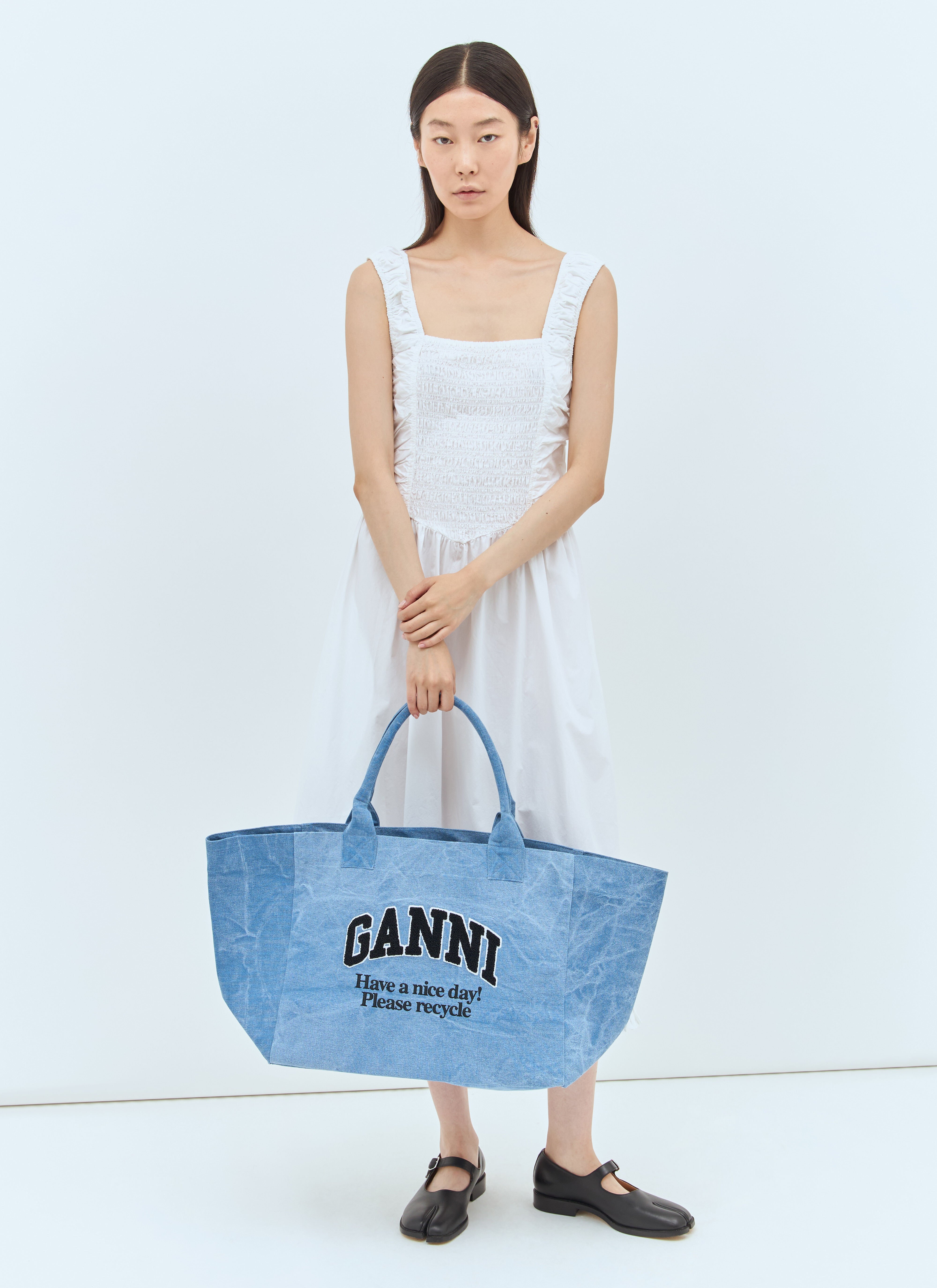 GANNI Women s Logo Canvas Tote Bag in Blue LN CC