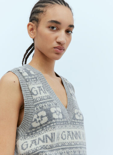 GANNI Intarsia Logo Sweater Vest Grey gan0254013