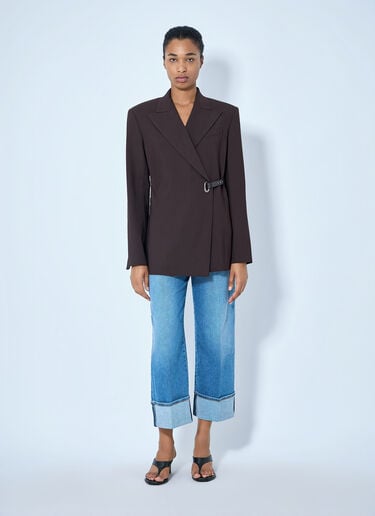 LN-CC® - Sportmax: Asymmetric Buckle Blazer - Brown Sportmax Asymmetric Buckle Blazer Brown spx0265007