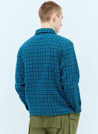 Brain Dead Check Mate Flannel Zip-Up Shirt Blue bra0154007