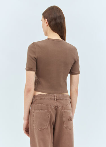 Miu Miu Logo Patch Ribbed T-Shirt Brown miu0259014