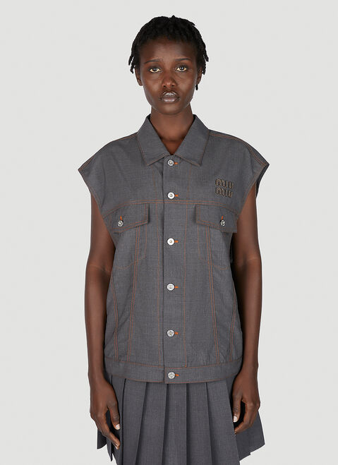 Miu Miu Logo Patch Sleeveless Jacket Black miu0254016