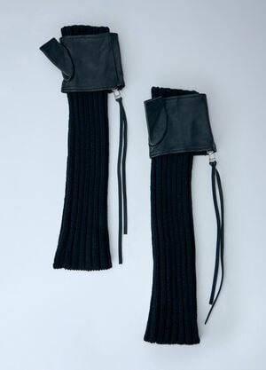 Yohji Yamamoto Long Ribbed Leather Gloves Black yoy0263010