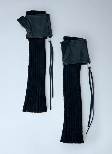 LN-CC® - Yohji Yamamoto: Long Ribbed Leather Gloves - Black Yohji Yamamoto Long Ribbed Leather Gloves Black yoy0263010