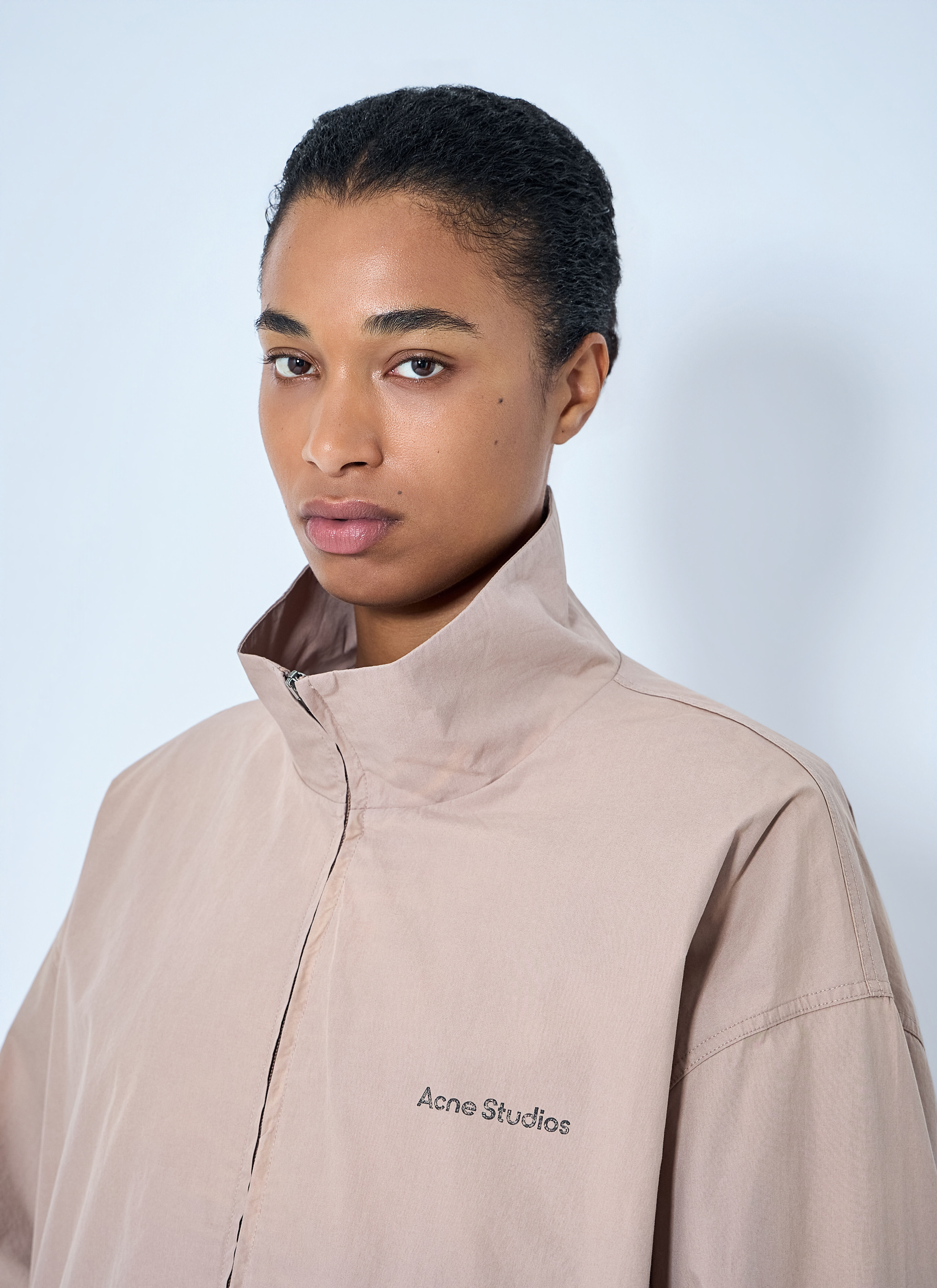 Acne Studios Women's' Logo Printed Zip-Up Jacket in Beige | LN-CC®