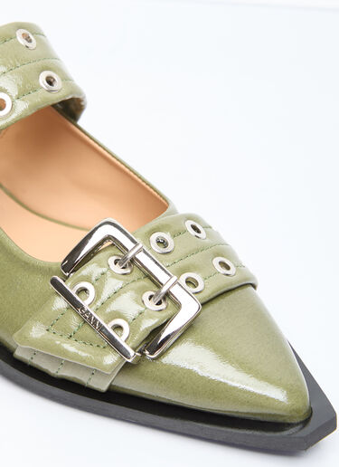 GANNI Feminine Buckle Ballerina Flats Green gan0256033