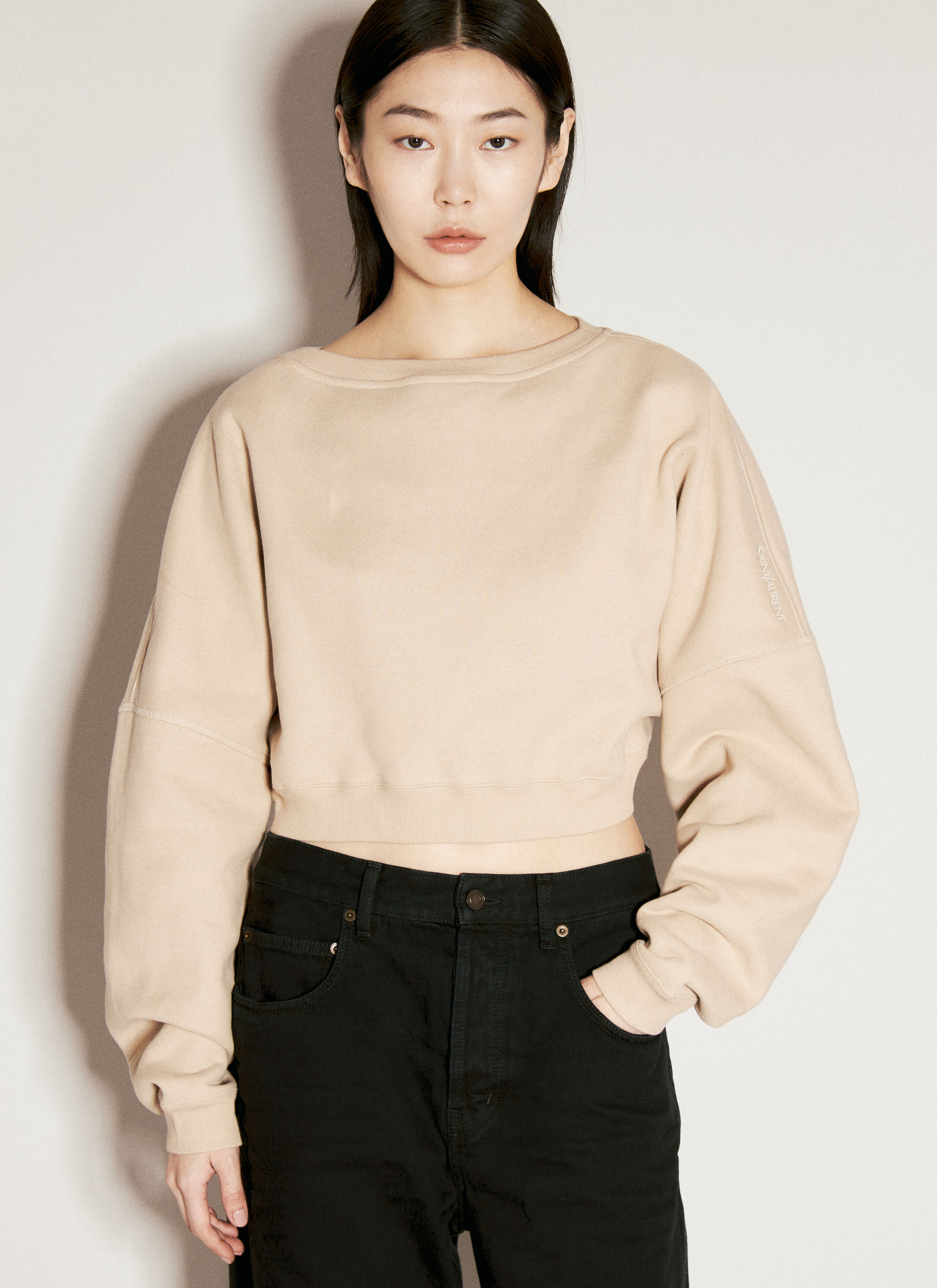 Saint Laurent Women s Cropped Sweatshirt in Beige LN CC