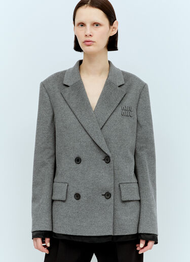 Miu Miu Raw-Trims Wool Blazer Grey miu0256077