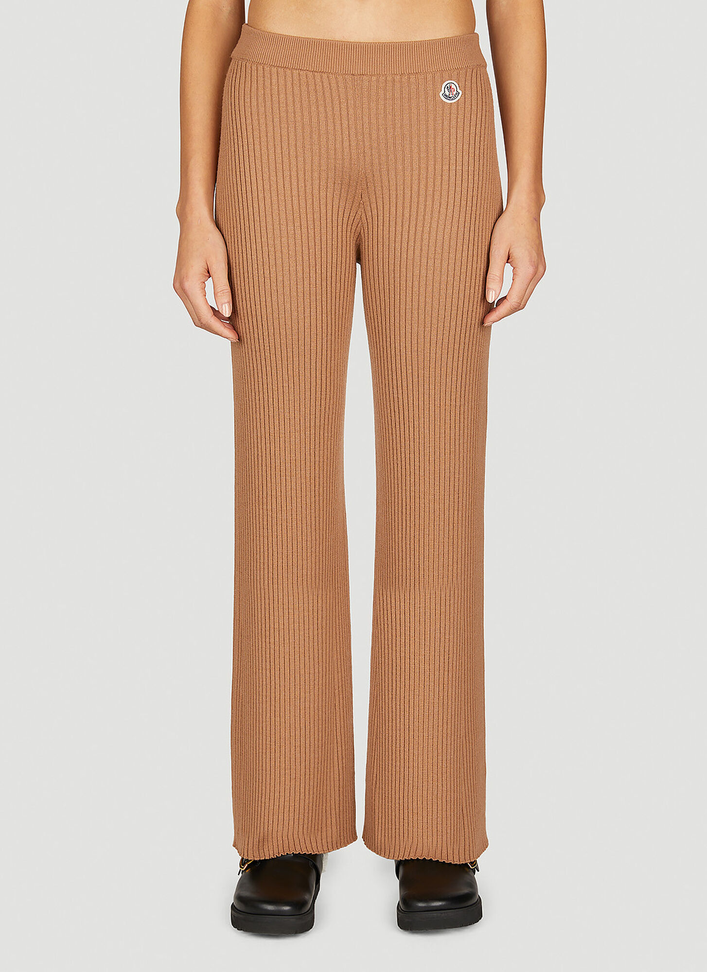 Shop Moncler Knit Rib Pants In Brown