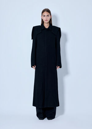 Yohji Yamamoto Shrink Serge Paneled Shoulder Long Coat Black yoy0263001