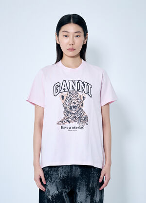 GANNI Leopard Jersey T-Shirt Brown gan0259002