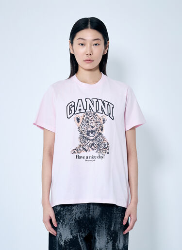 GANNI Leopard Jersey T-Shirt Pink gan0259043