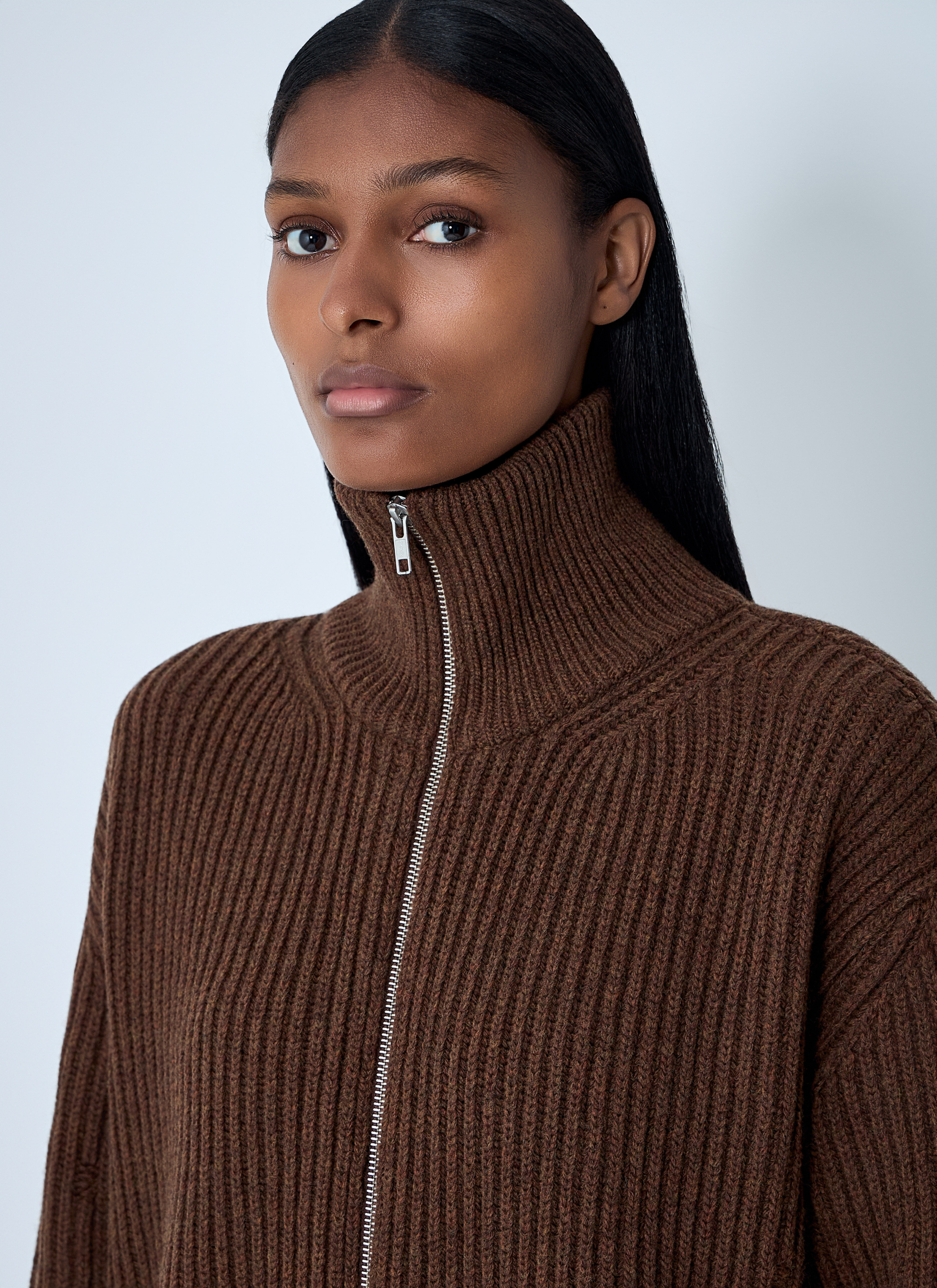 MM6 Maison Margiela Women's' Ribbed Knit Jacket in Brown | LN-CC®