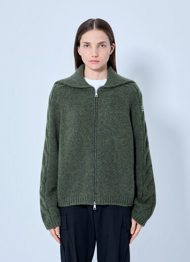 LN-CC® - Moncler: Zipped Knit Sweater - Dark Green Moncler Zipped Knit Sweater Dark Green mon0266013