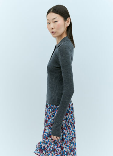 GANNI 罗纹美丽诺 polo 针织衫 灰色 gan0255031