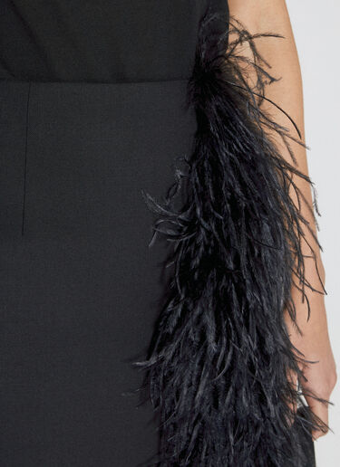 Prada 羽毛装饰羊毛中长半裙 黑色 pra0255004