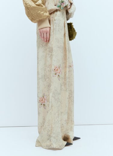 Dries Van Noten Floral Print Silk Pants Beige dvn0254011