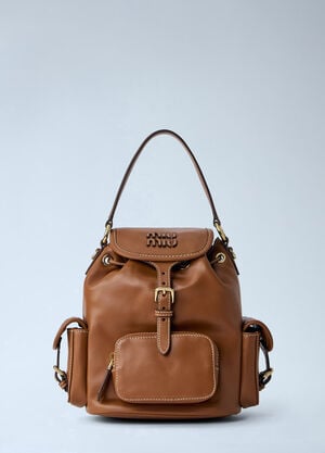 Miu Miu Logo Leather Backpack Brown miu0264204