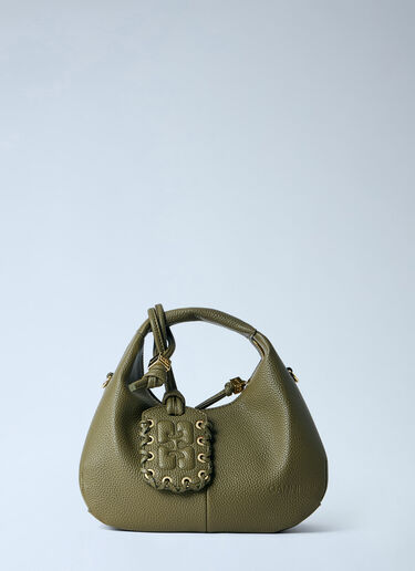 LN-CC® - GANNI: Hobo Mini Grained Handbag - Olive GANNI Hobo Mini Grained Handbag Olive gan0265048