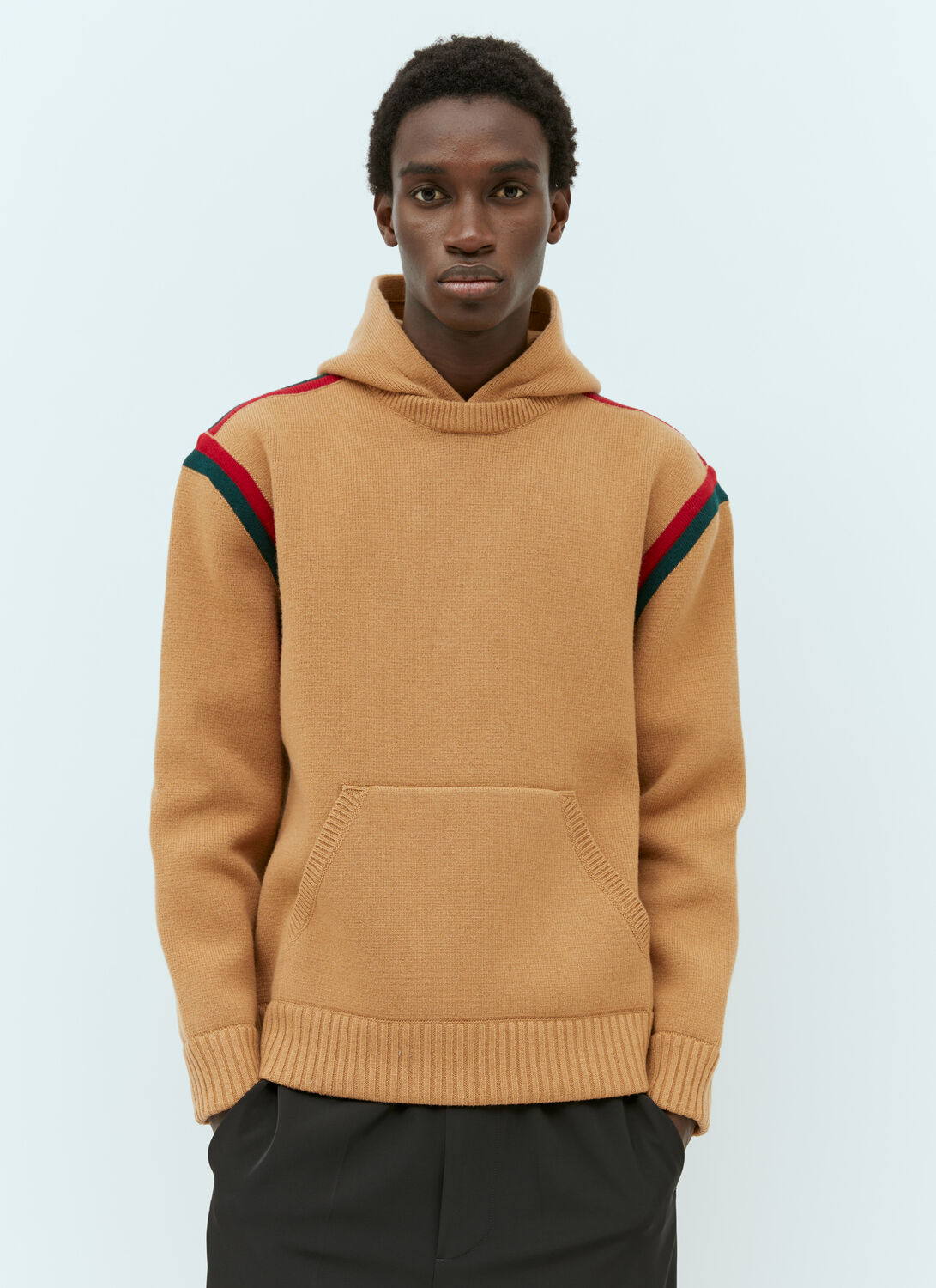 Shop Gucci Wool Knit Hooded Sweatshirt In Brown