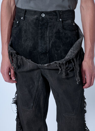 LN-CC® - Rick Owens DRKSHDW: Shredded Denim Slivered Bootcut Jeans - Dark Grey Rick Owens DRKSHDW Shredded Denim Slivered Bootcut Jeans Dark Grey drk0166008
