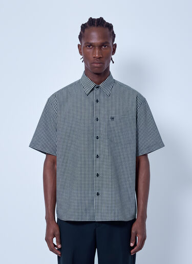 LN-CC® - VETEMENTS: Metal Logo Checked Short Sleeve Shirt - Black VETEMENTS Metal Logo Checked Short Sleeve Shirt Black vet0166012