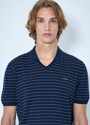 Miu Miu Striped V-Neck Polo Shirt Blue miu0165006