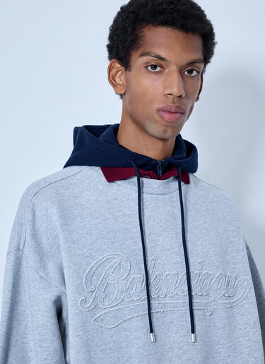 Balenciaga Layered Hoodie with Embroidered Logo Grey bal0165005