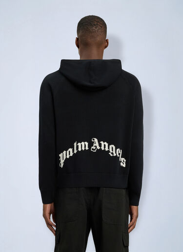 Palm Angels Curved Logo Regular Knit Hoodie Black pma0166011