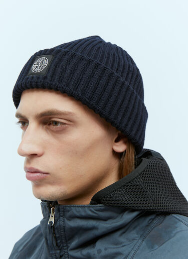 Logo Patch Wool Beanie Hat Stone Island Logo Patch Wool Beanie Hat Navy sto0154089