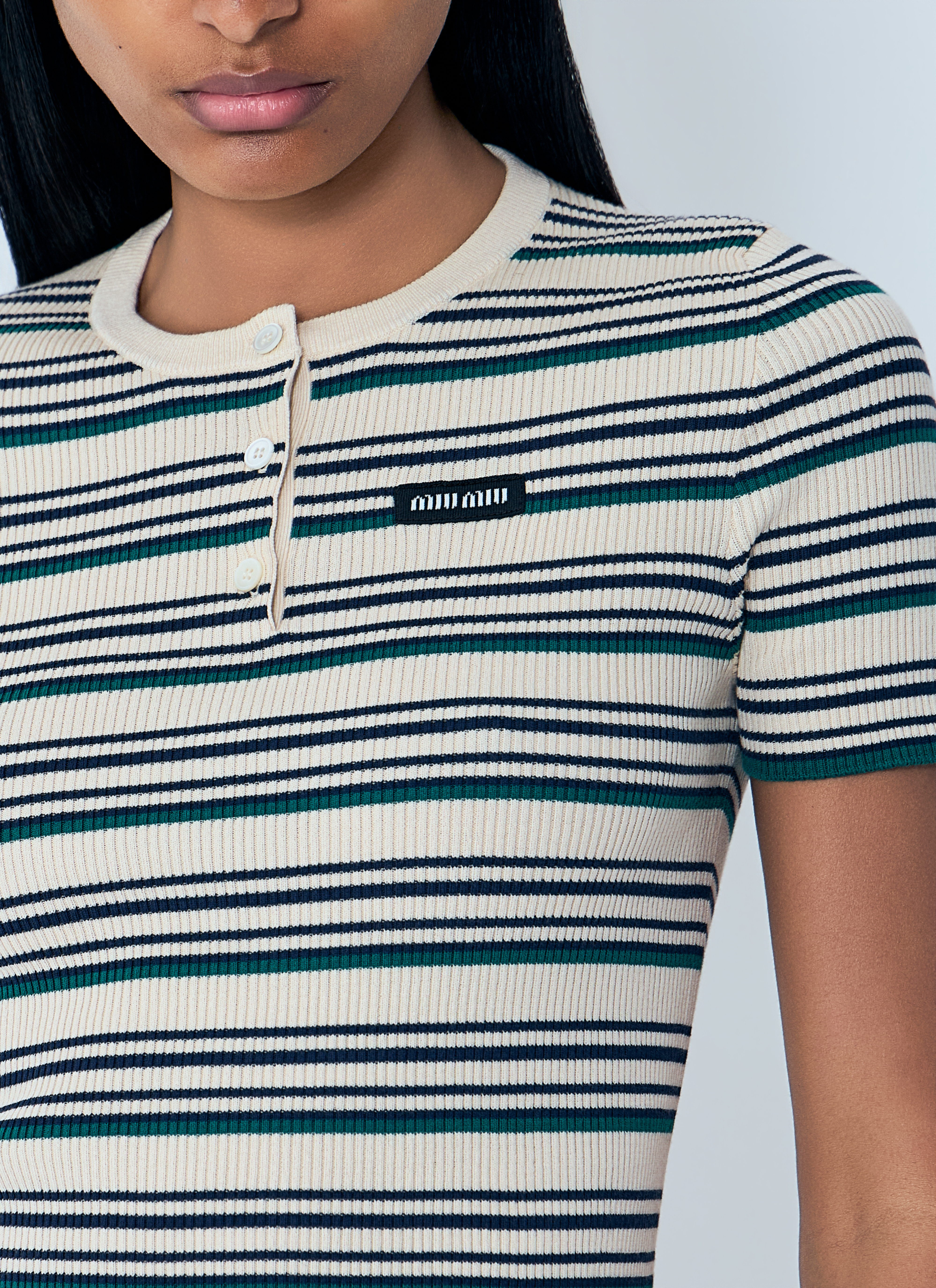 Miu Miu Women's' Stripes T-Shirt in Beige | LN-CC®