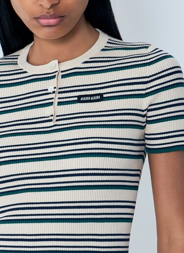 Miu Miu Stripes T-Shirt Beige miu0264013