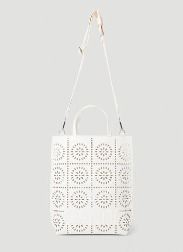 GANNI Banner Medium Tote Bag White gan0253034