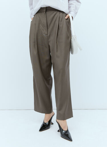 TOTEME Double-Pleated Cropped Pants Brown tot0254014