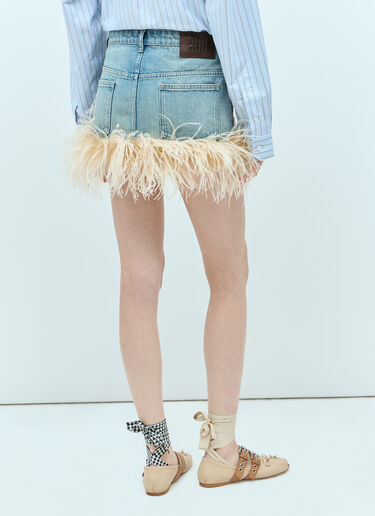 Miu Miu Feather-Trimmed Denim Mini Skirt Blue miu0255015