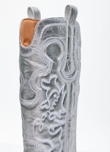 GANNI Mid Shaft Embroidered Western Boots Silver gan0255090