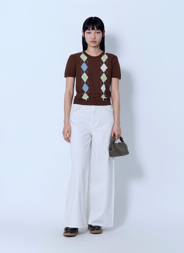 GANNI Light Cotton Argyle T-Shirt Brown gan0265009