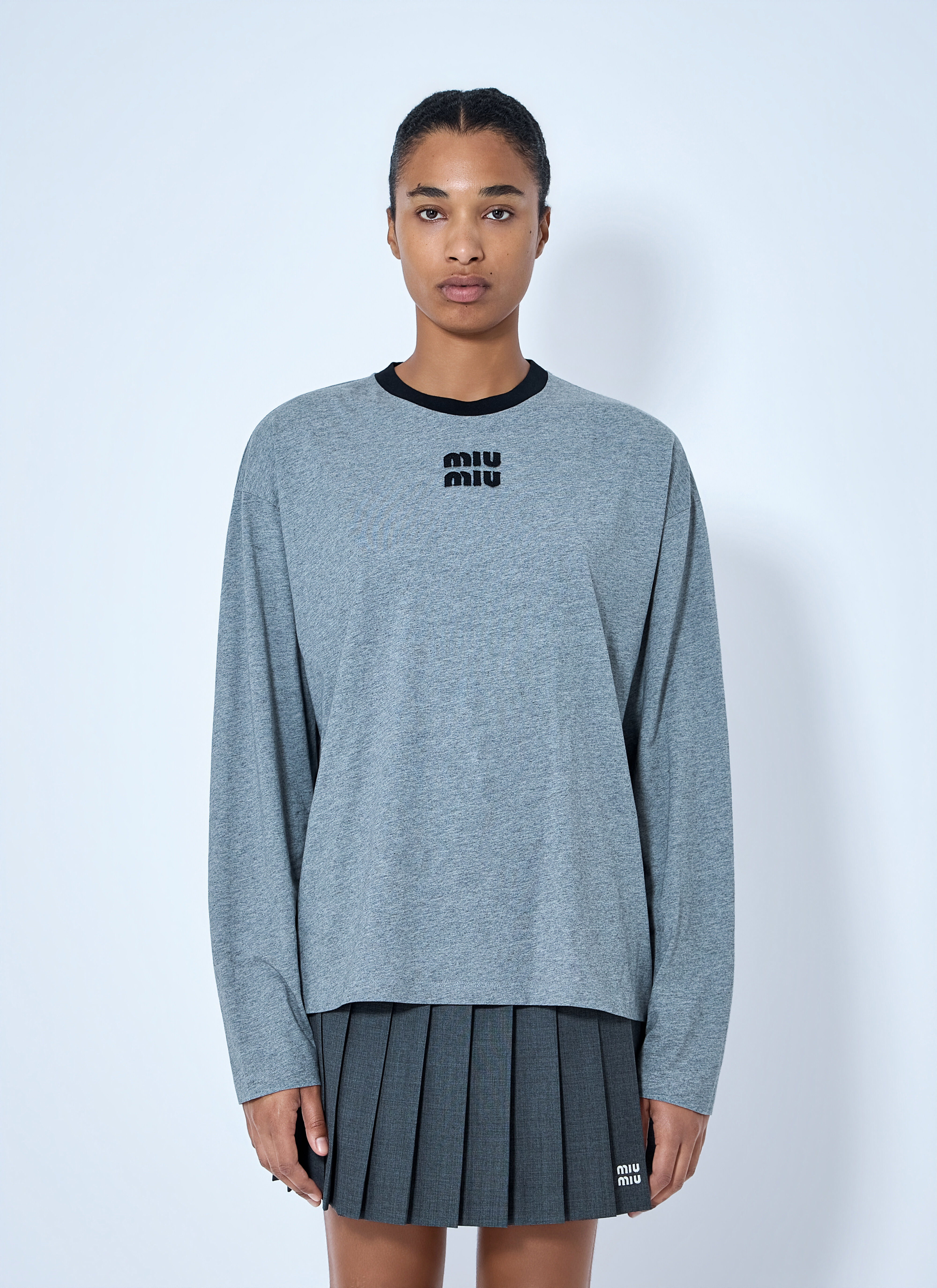 Miu Miu Women's' Logo Motif Long Sleeve T-Shirt in Grey | LN-CC®