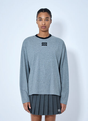 Miu Miu Logo图案长  袖T恤 灰色 miu0366015