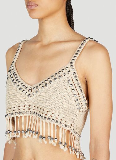 Rabanne Beaded Crochet Top Beige pac0254008