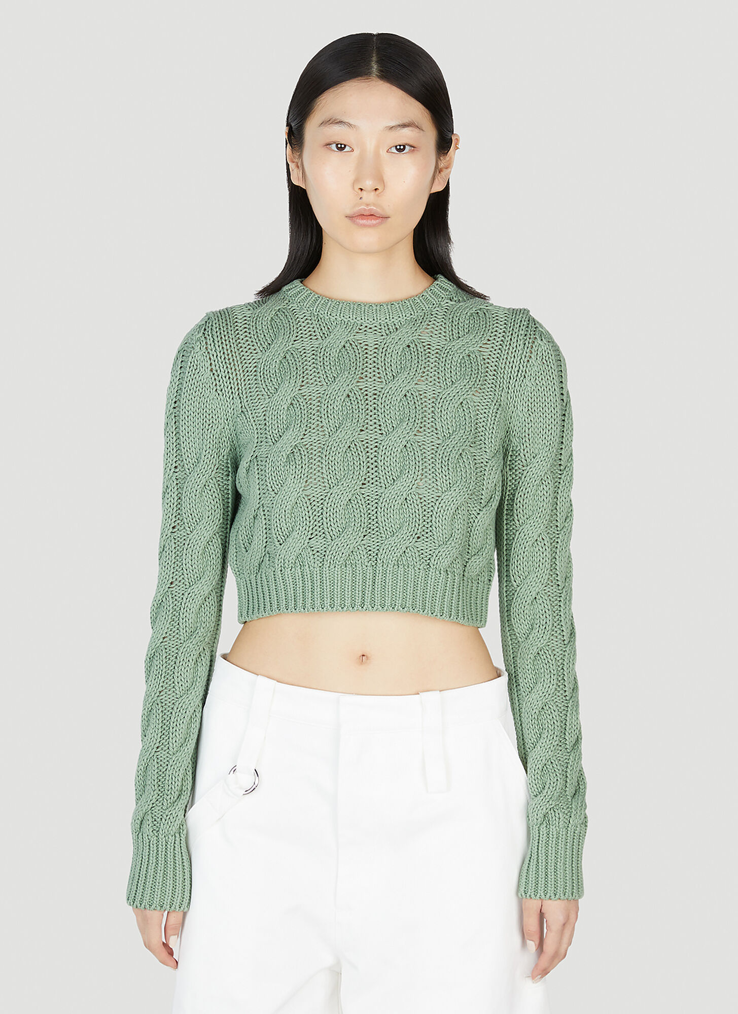 Max Mara 'sfinge' Cropped Cotton Sweater In Green